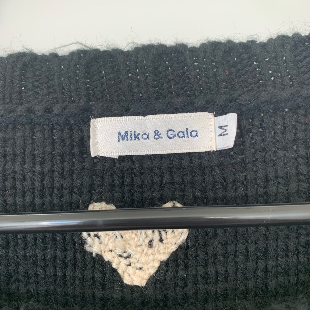 Mika and Gala Black and White Knit Heart Sweater - Picture 3 of 4